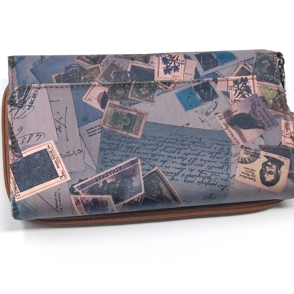 Vintage-Inspired Stamp Print Clutch       Size 7.5